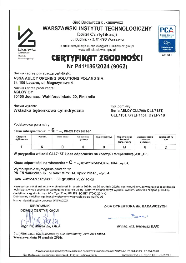 PL ABLOY Cert 2024 seria CLL700_ CLL718T CLL715T CYLP715T CYLP718T